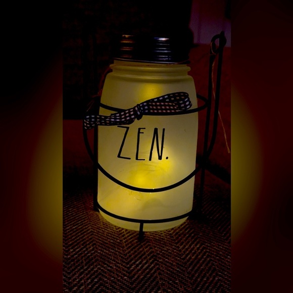 RAE DUNN MASON JAR IN CARRIER LIGHTED "ZEN" RARE Glow Frosted LANTERN LIGHT Lamp - Picture 1 of 4